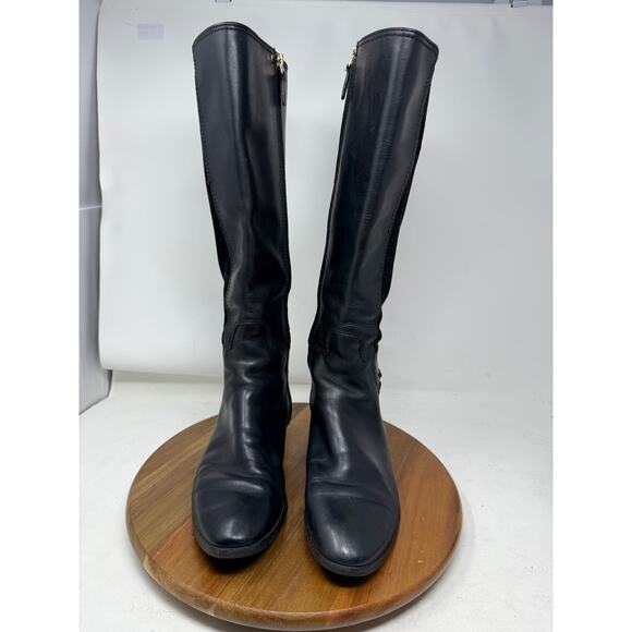 Torry Burch‎ Wyatt Black Leather Suede Tall Riding Zip Block Heel Size 8.5 M - Picture 8 of 12